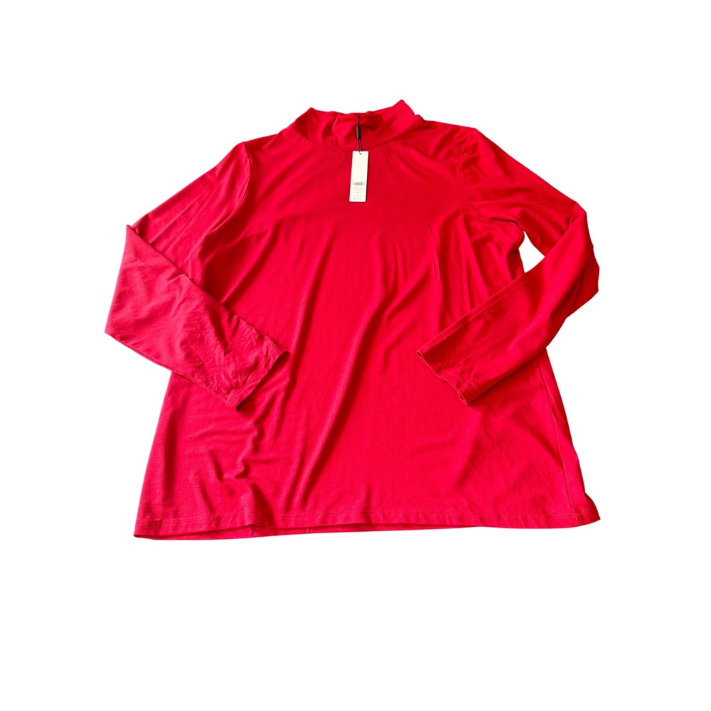 Chico's Top Red Touch of Cool Layering Mock Neck Long Sleeve Knit Stretch 2 L